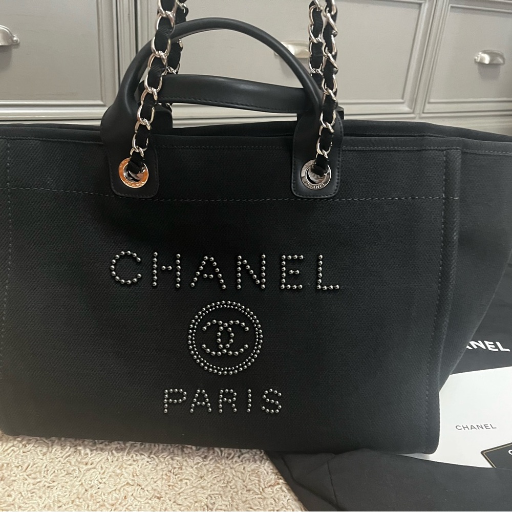 Chanel Black Canvas Medium Deuville Tote with Chain Handles